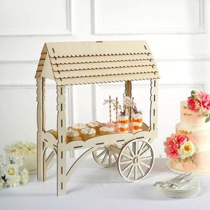 25" Mini Natural Wooden Tabletop Dessert Display Sweet Stall, Candy Cart